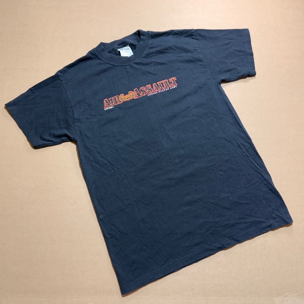 90s Gildan Air Assault T-Shirt Large Black Excellent US Army Military Vintage